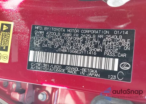 2014 Lexus Es 350 from USA, damaged, VIN JTHBK1GG6E2111416